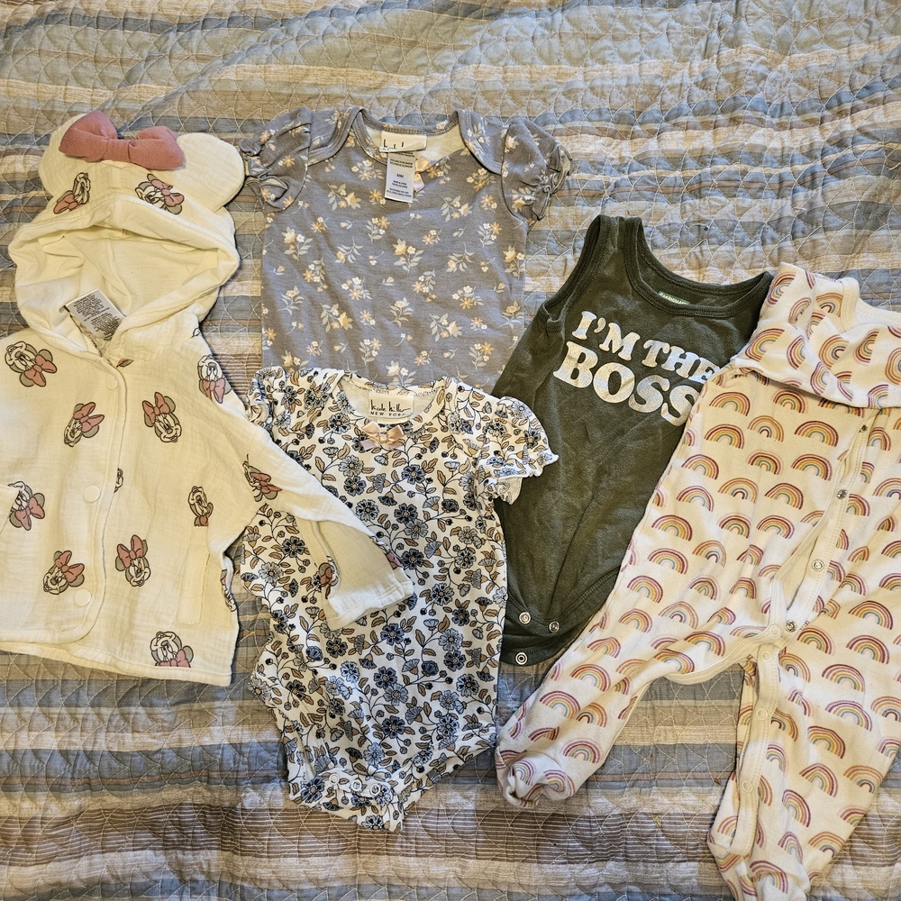Little Me Floral and Gray Baby Onesie